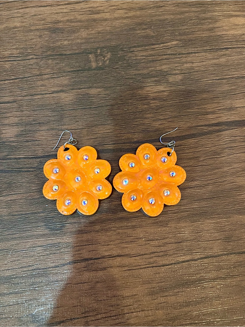 Sookie Sookie Orange Floral Dangle Earrings with Rhinestone Accents